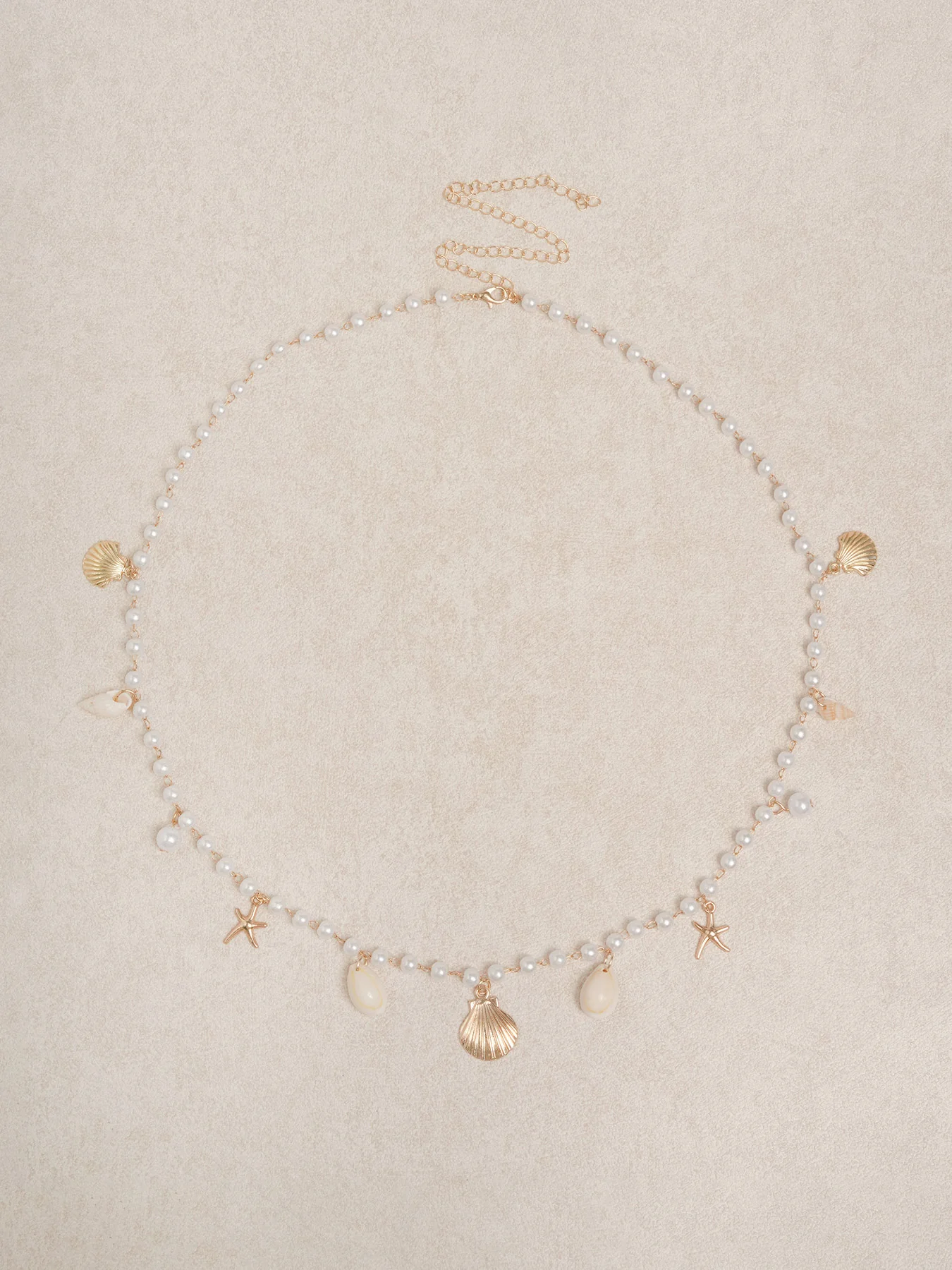 White Alloy Seashell Starfish Pearl Waist Chain