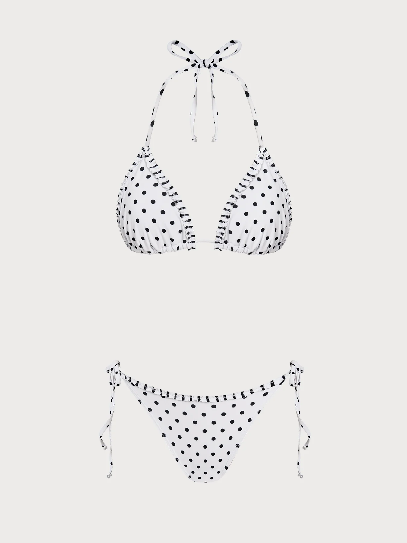 White Contrast Polka Dot Ruffle Bikini Set - Image 6