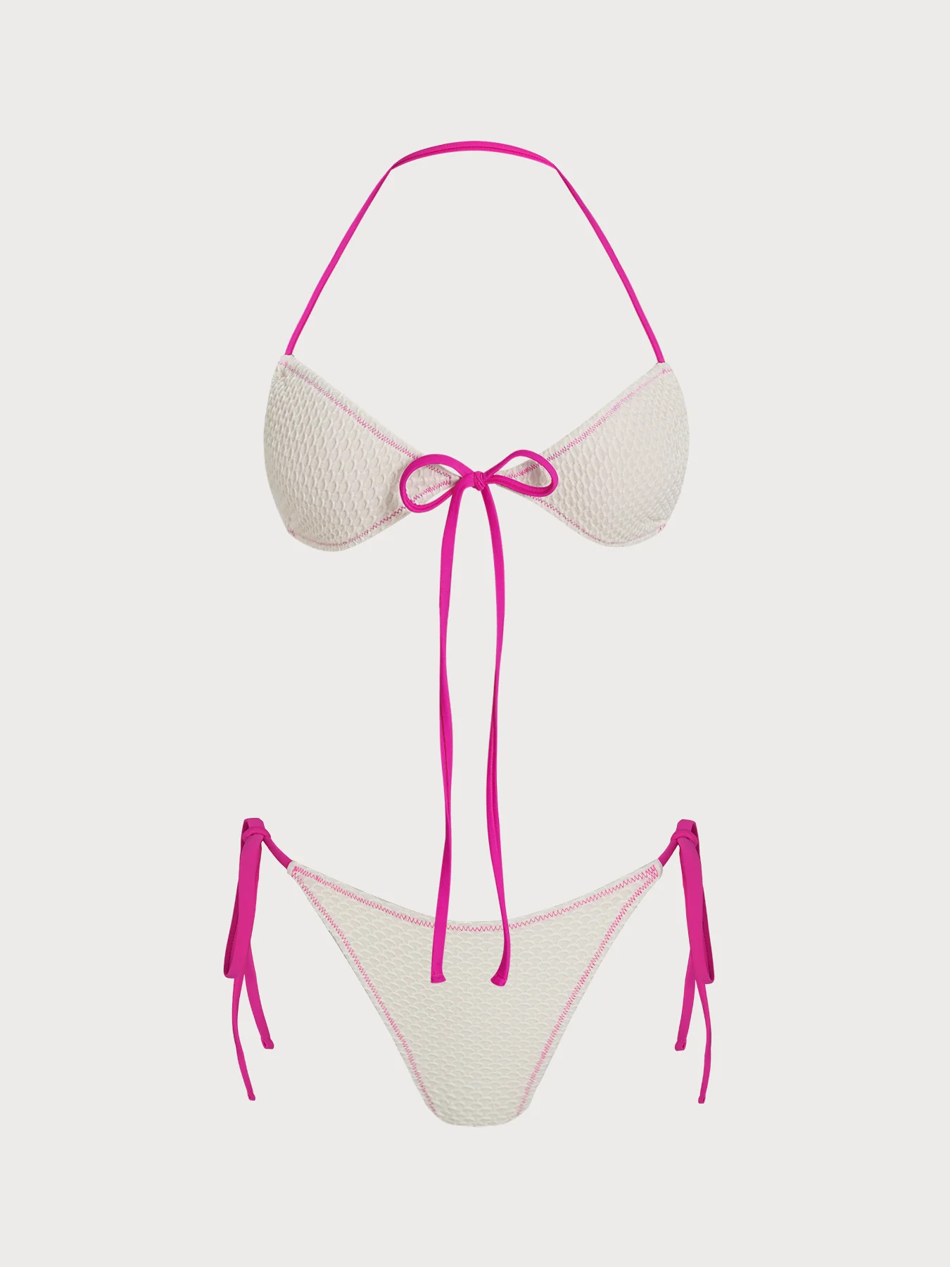 White Contrast Ruched Bikini Set - Image 4