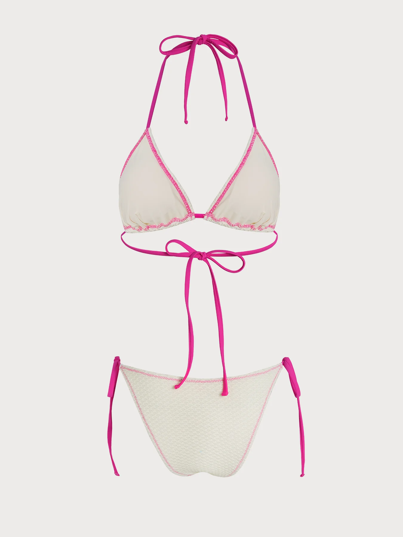White Contrast Ruched Bikini Set - Image 7