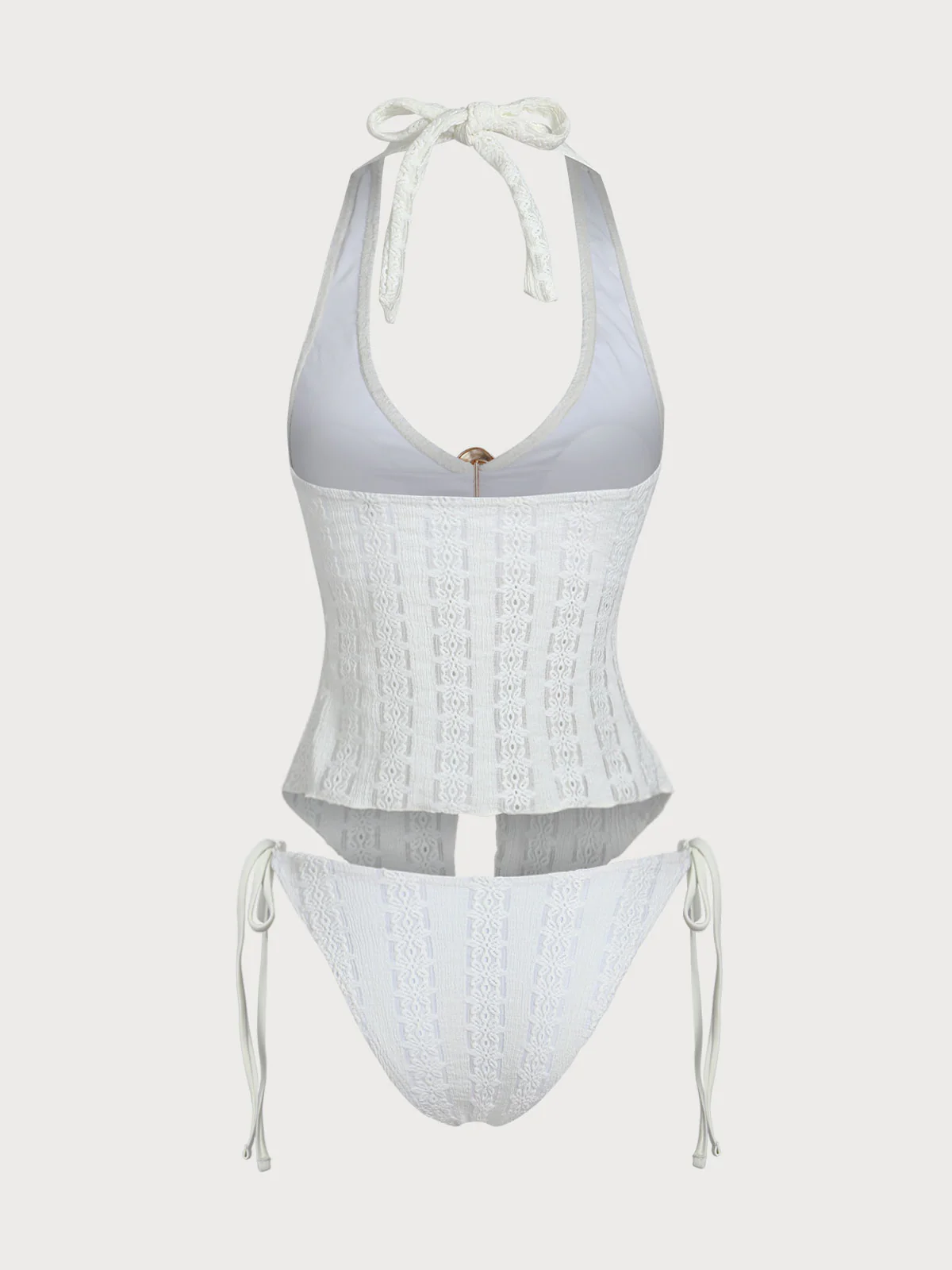 White Irregular Metal Slit Tankini Set - Image 8