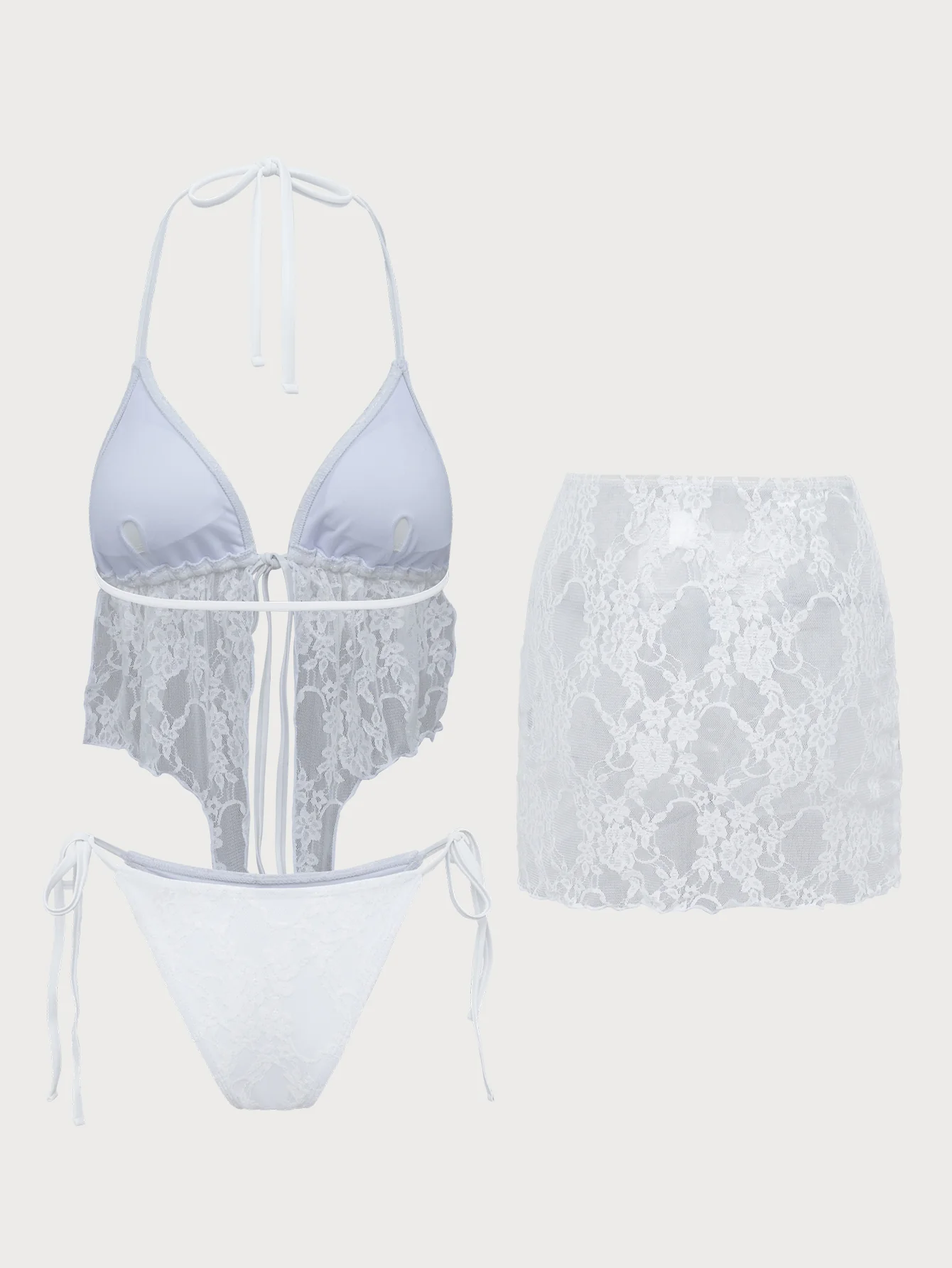 White Lace Three-Piece Tankini Set - Image 8
