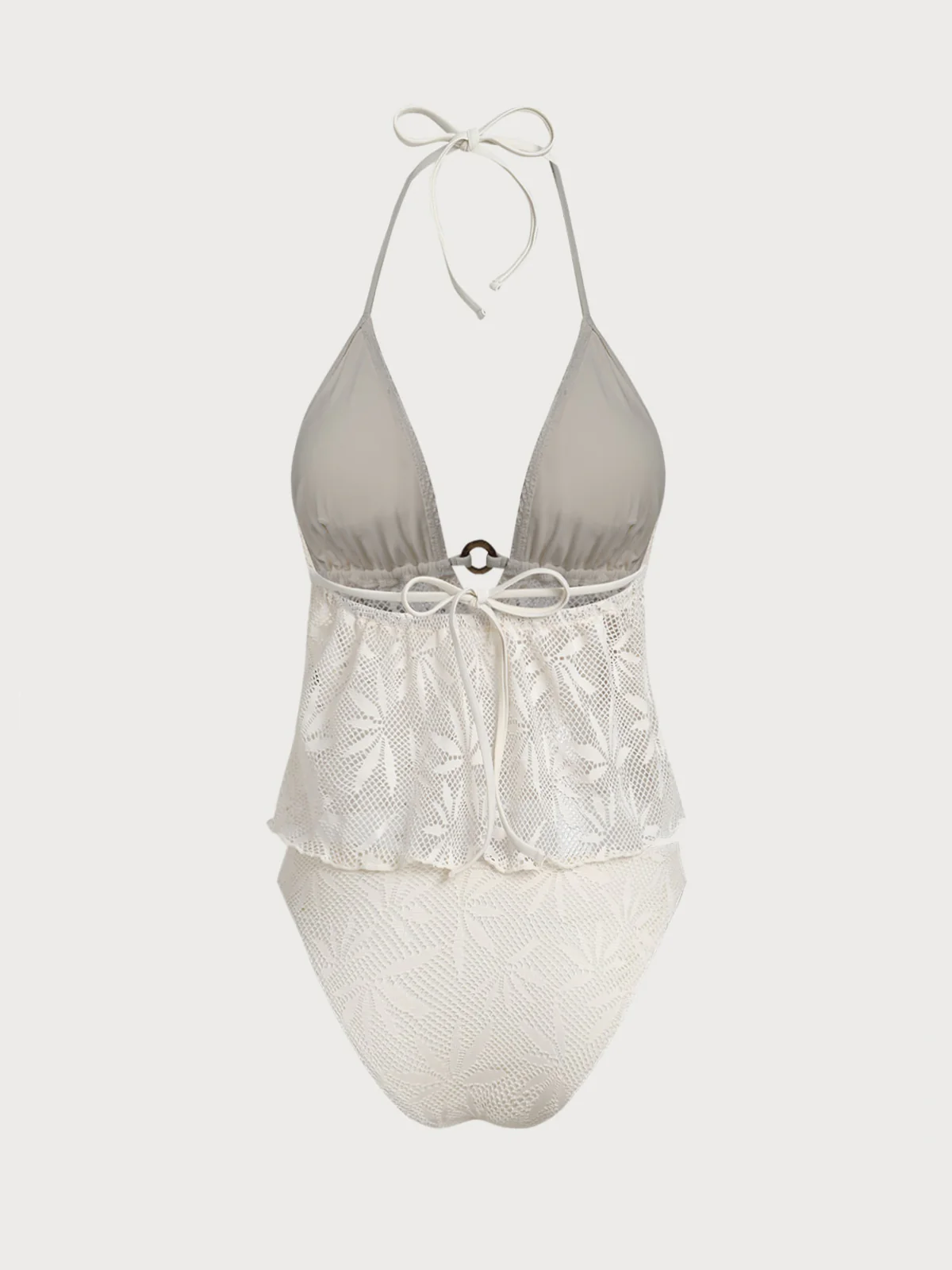 White Mesh Coconut Shell O-Ring Tankini Set - Image 7
