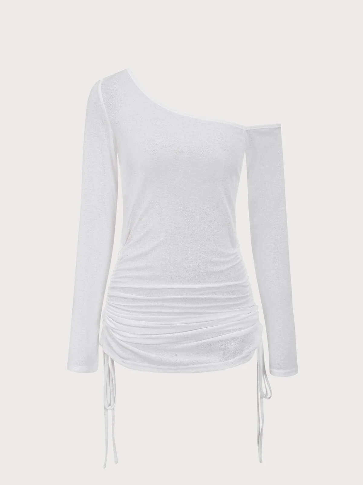 White Ruched One Shoulder Cover-up - Image 6