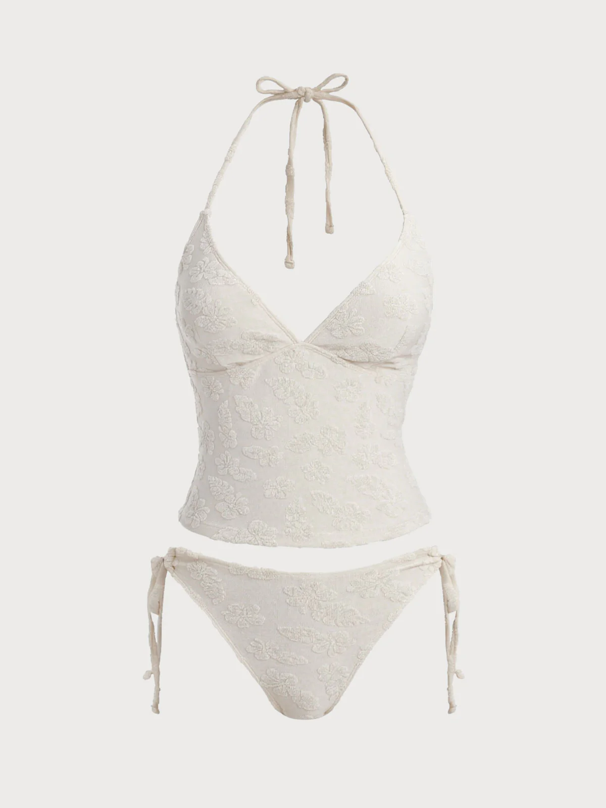 White Tropical Floral Terry Tankini Set - Image 5