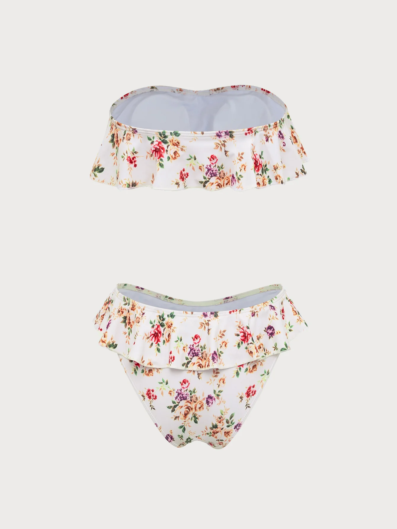 White Vintage Print Ruffle Bikini Set - Image 3