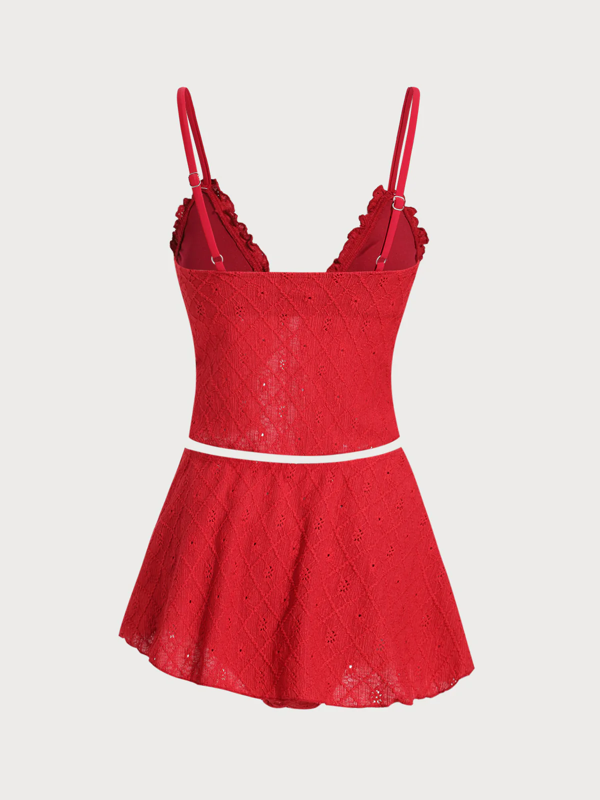 Wine Red Ruffle Front Tie Tankini Three-Piece Set - Image 9