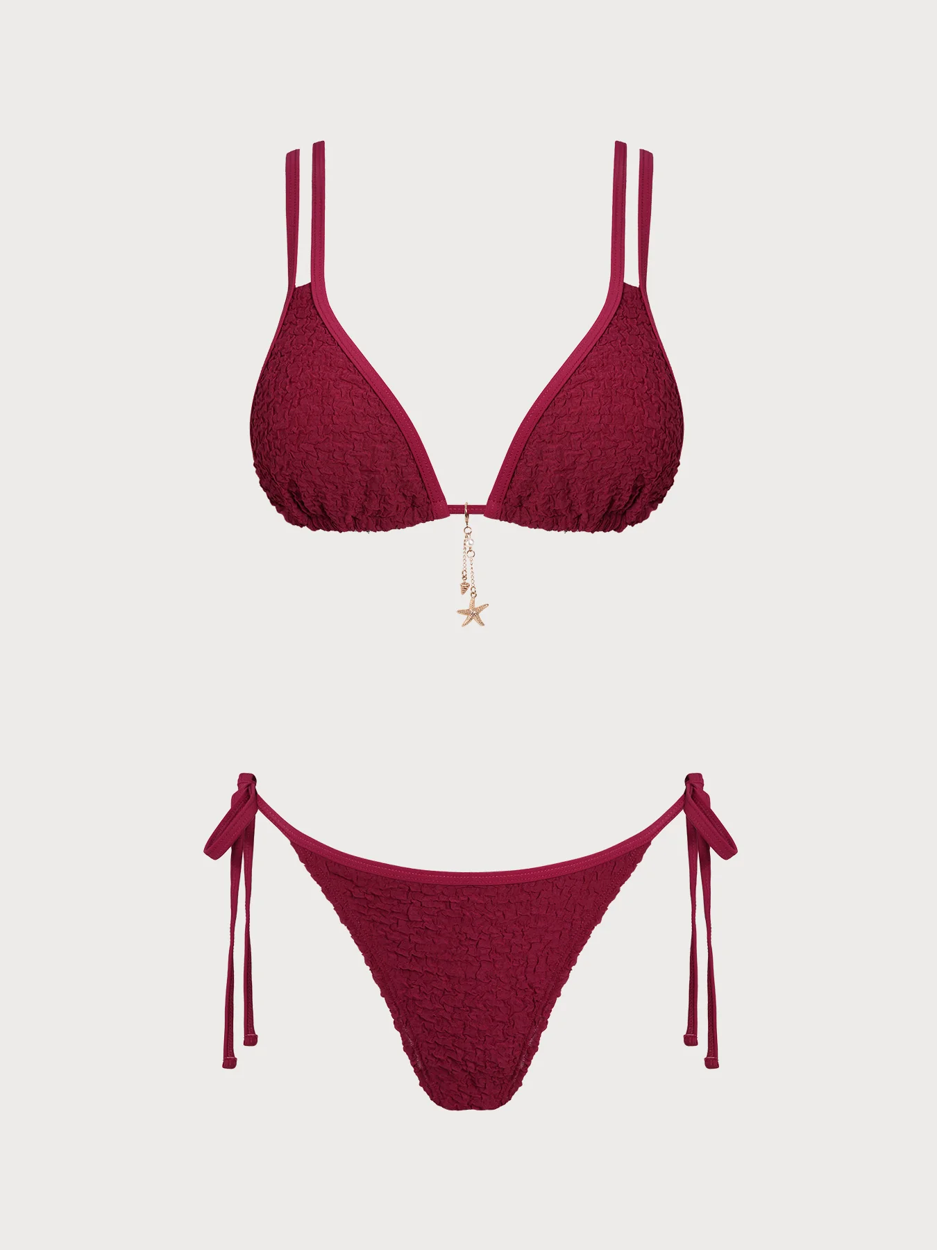 Wine Red Star Ruched Trim Bikini Set - Image 7