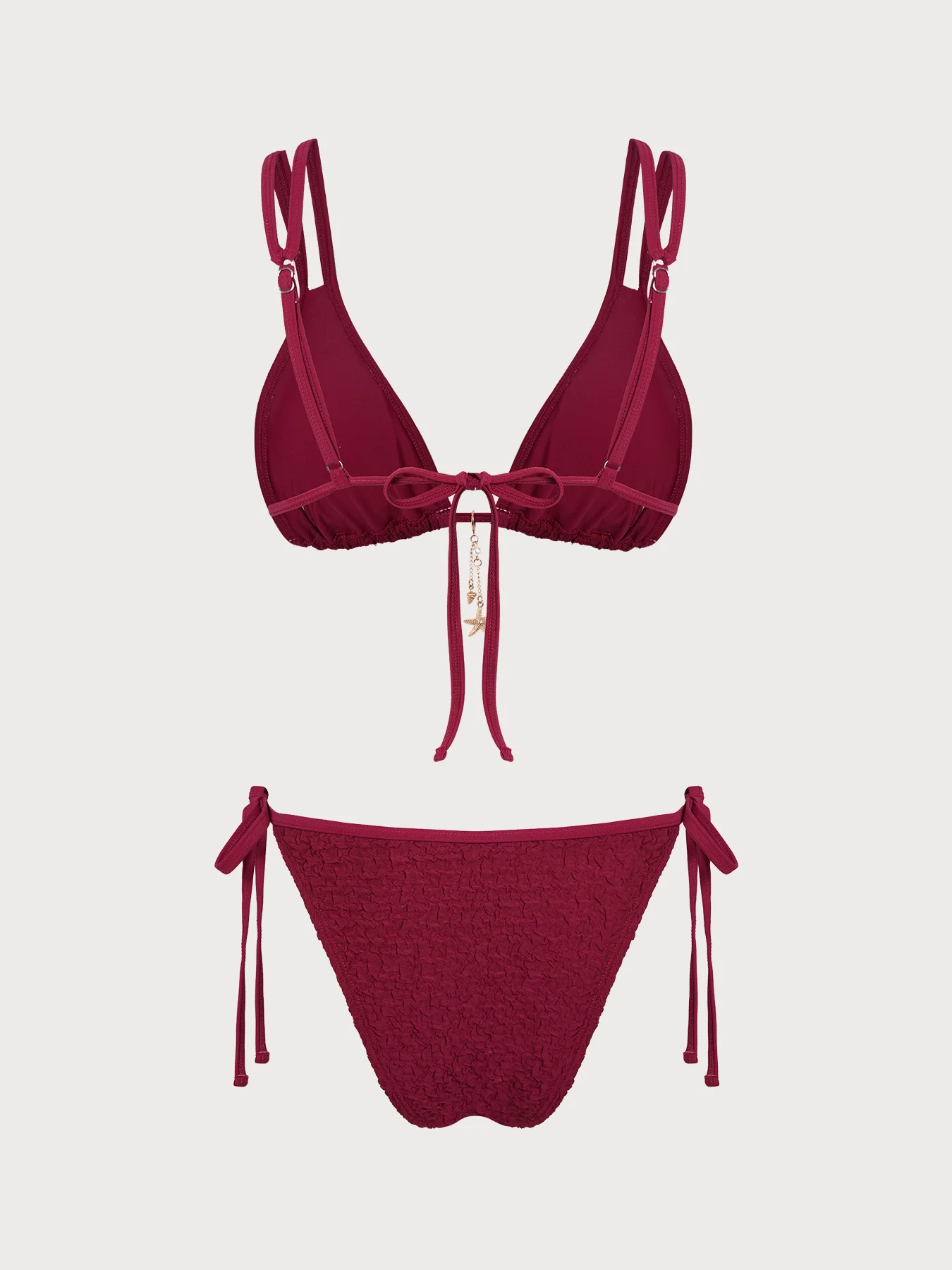 Wine Red Star Ruched Trim Bikini Set - Image 8