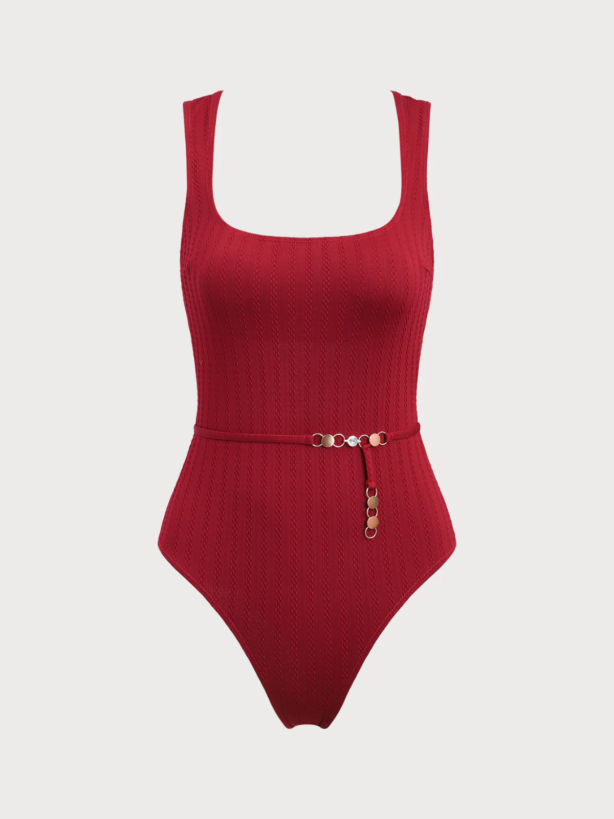 Wine Red Vintage Chain Embellished One-Piece Swimsuit - Image 6