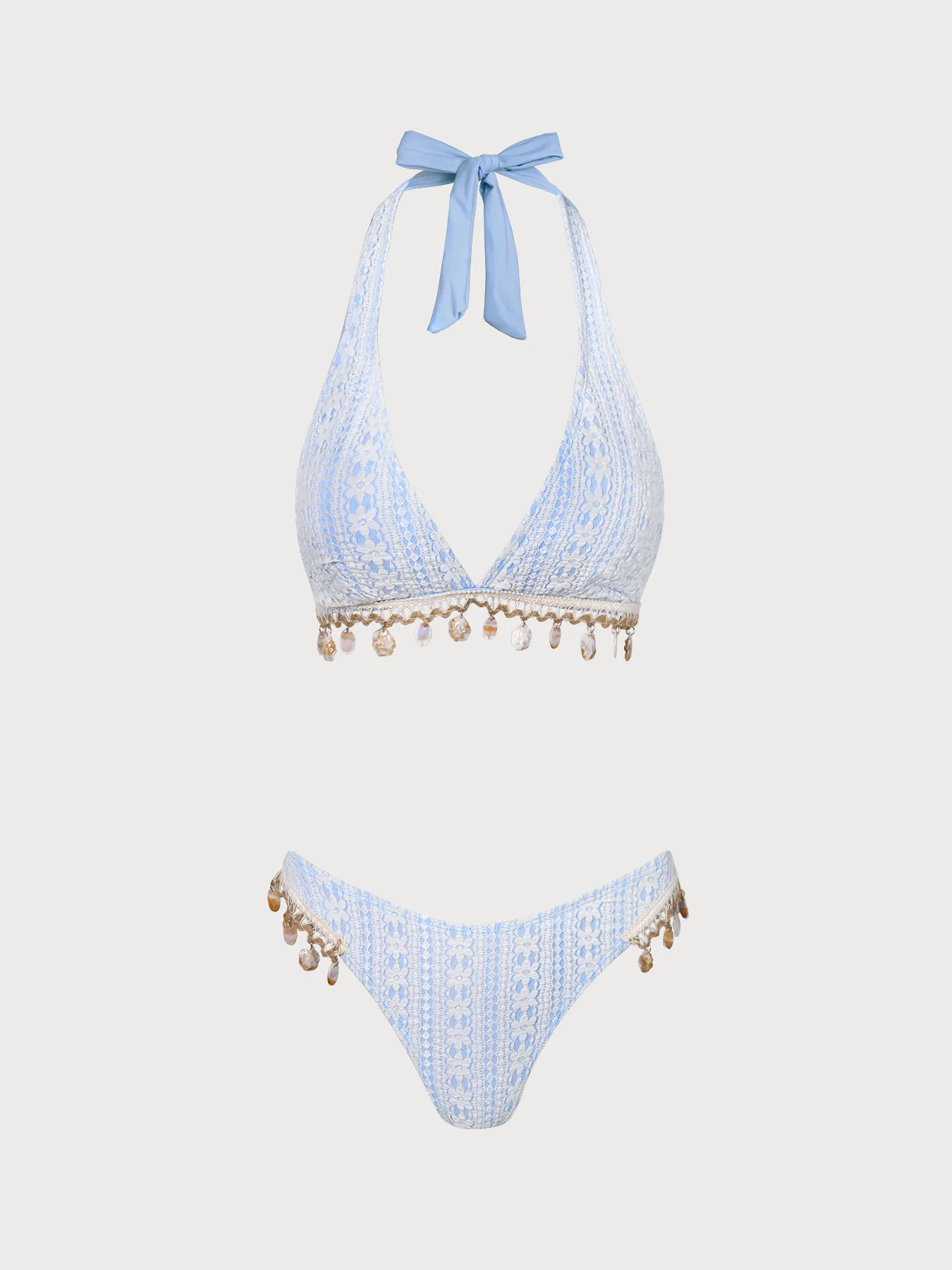 Blue Crochet Lace Shell Bikini Set - Image 6