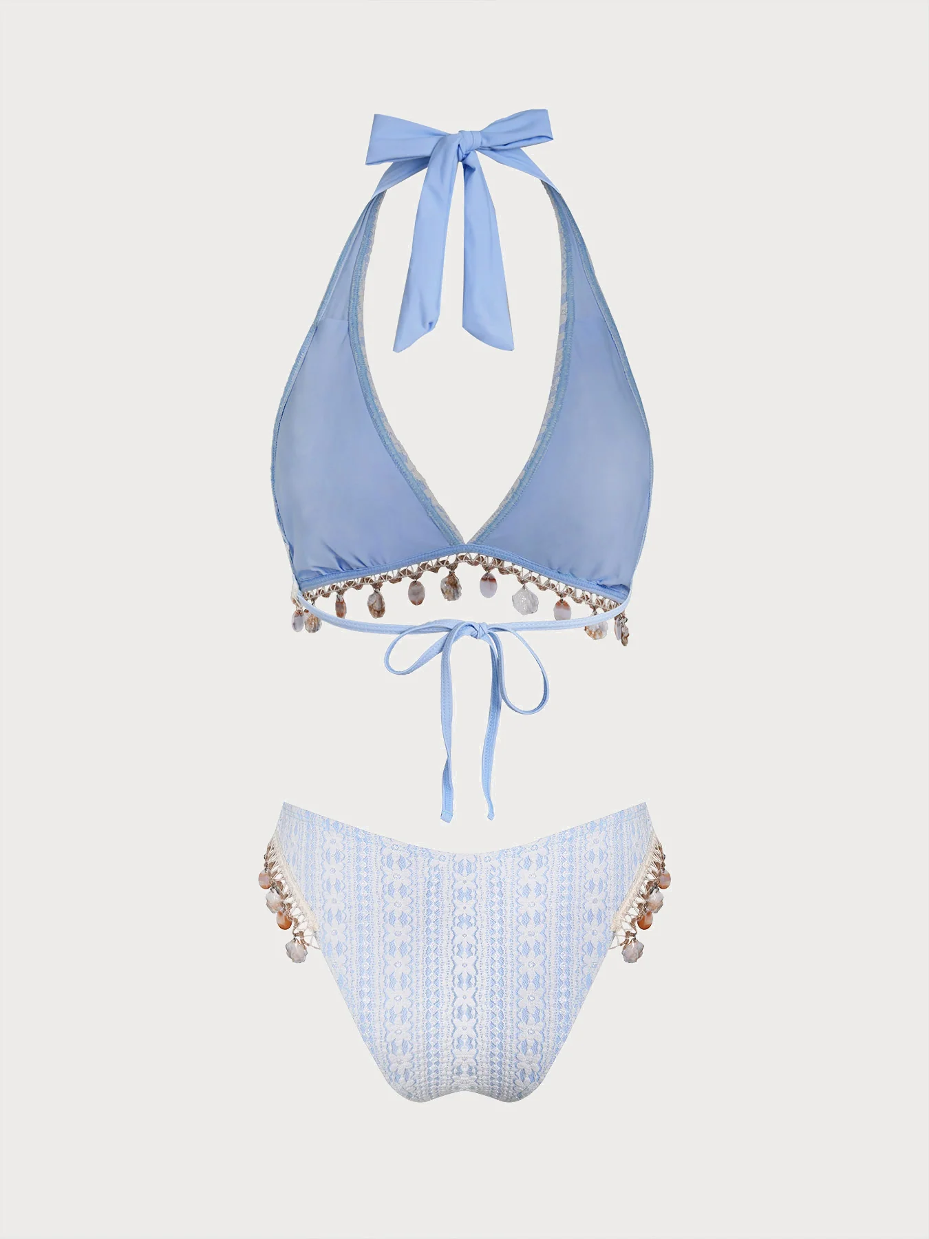 Blue Crochet Lace Shell Bikini Set - Image 7