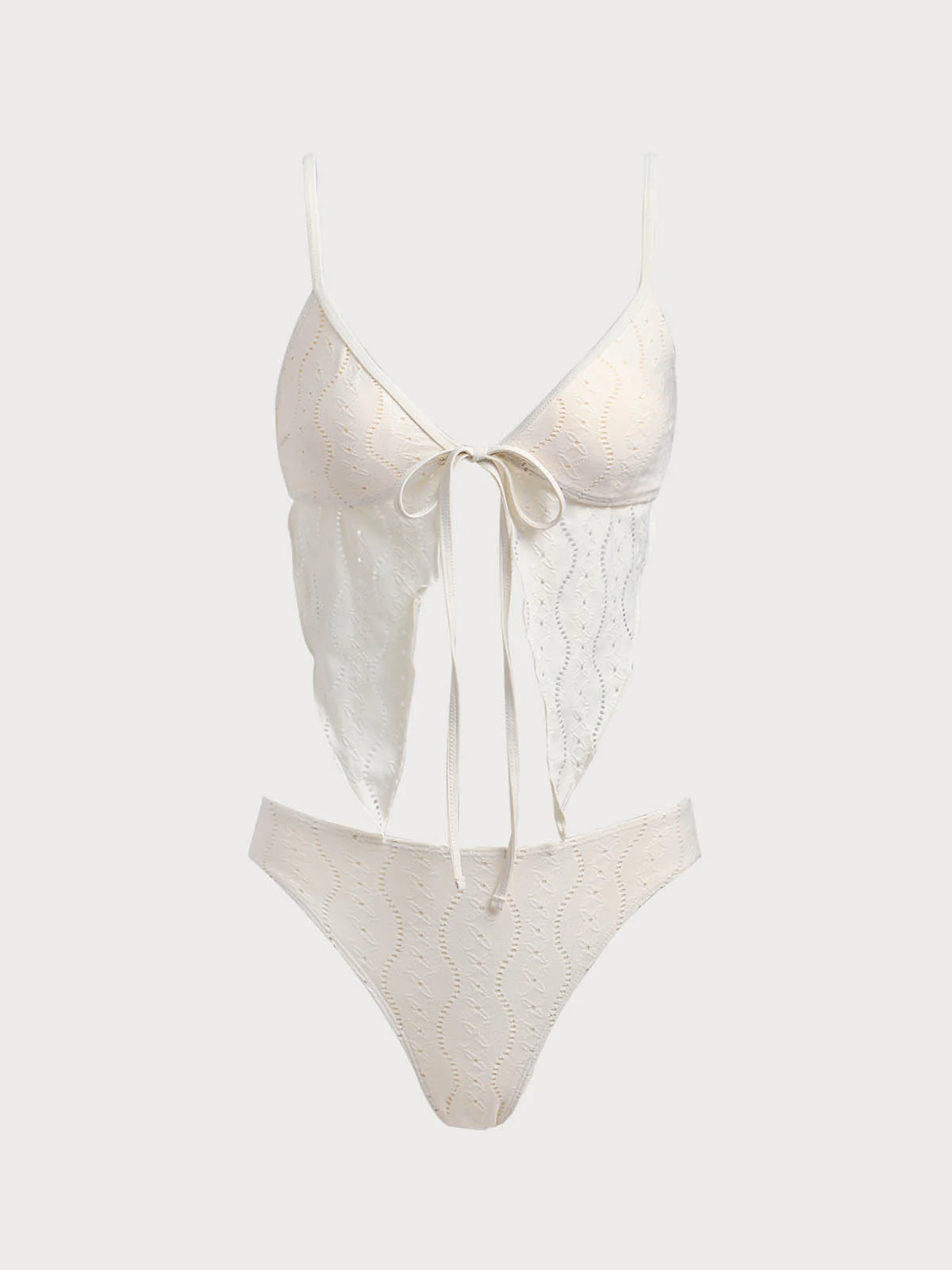 Beige Cutout Lace-Up Tankini Set - Image 8