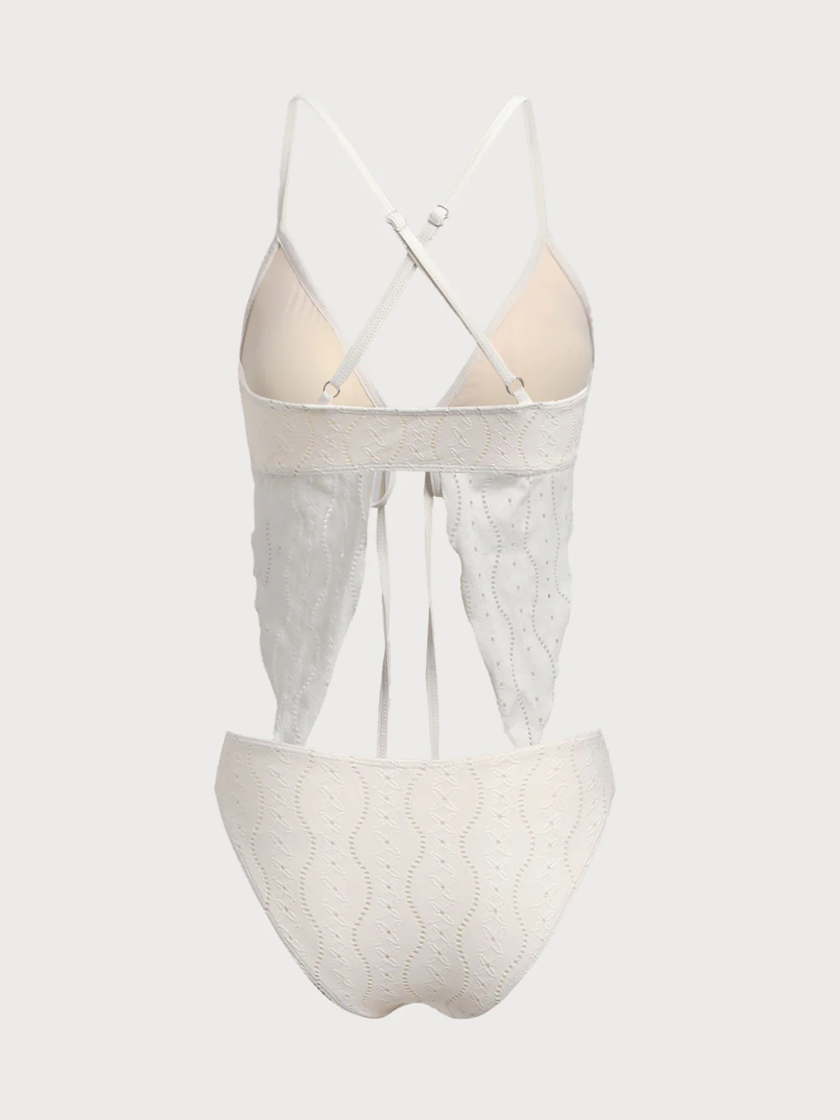 Beige Cutout Lace-Up Tankini Set - Image 9