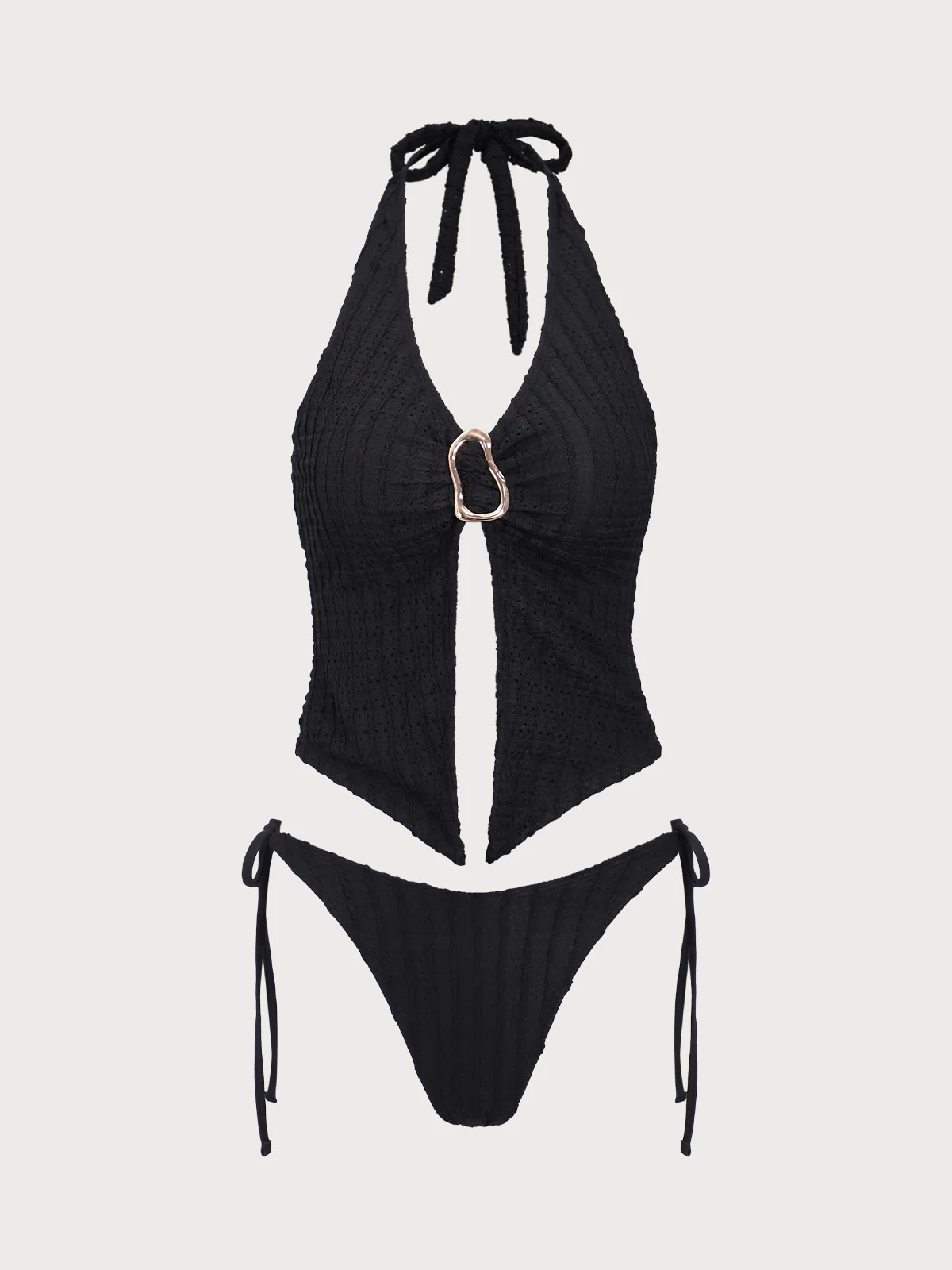 Black Jacquard Cutout Tankini Set - Image 6