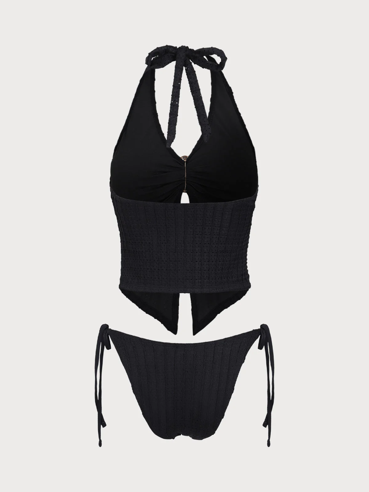 Black Jacquard Cutout Tankini Set - Image 7