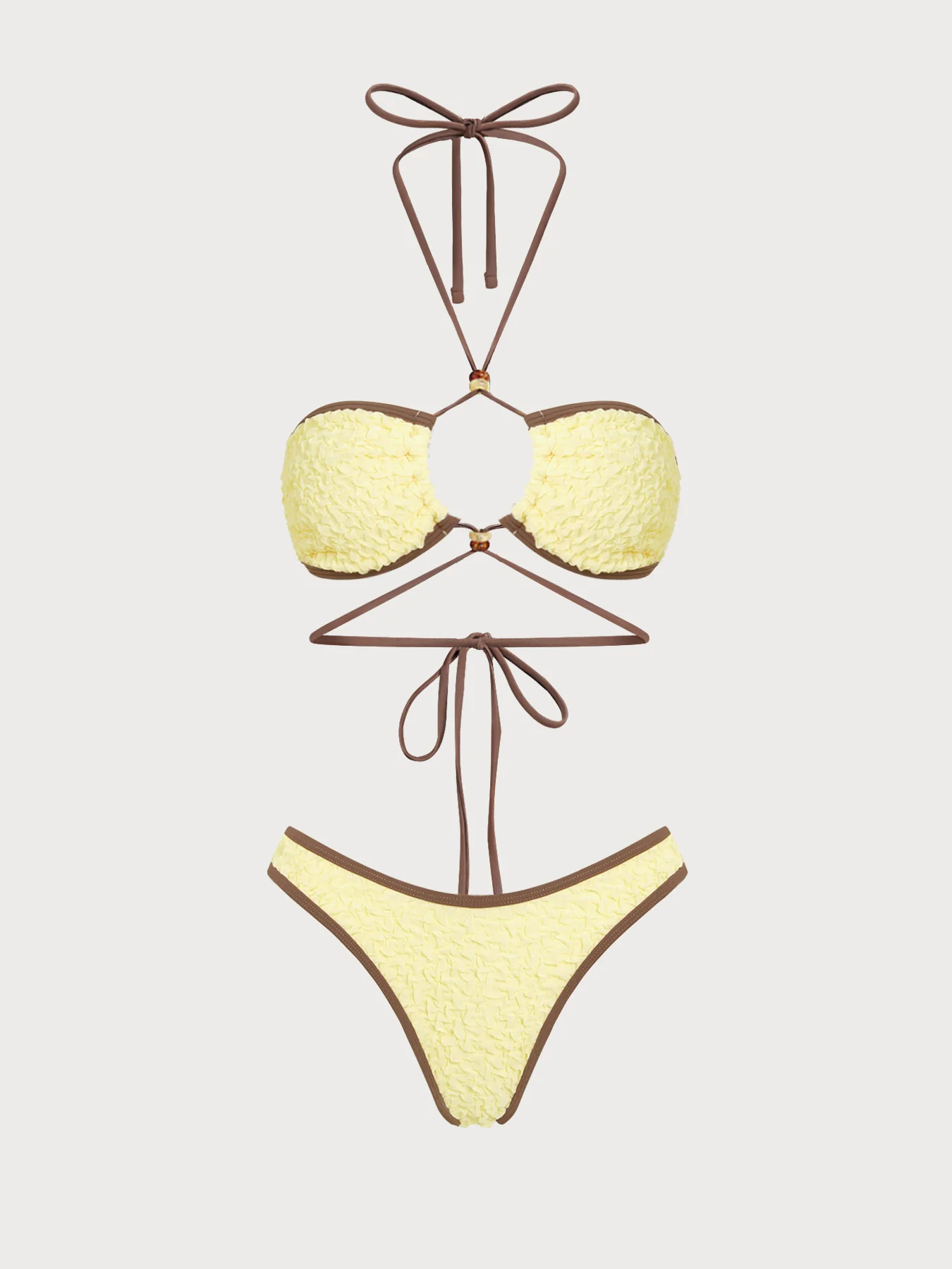 Yellow Bubblegum Contrast Beaded Bikini Three-Piece Set - Image 11