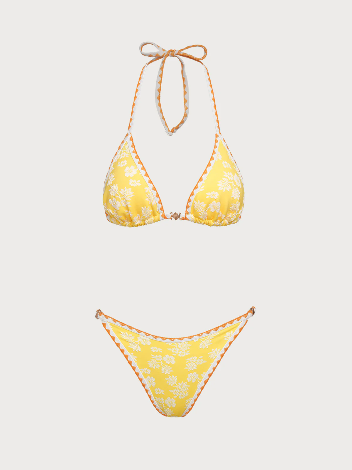 Yellow Contrast Flower Bud Shell Decorated Bikini Set - Image 6