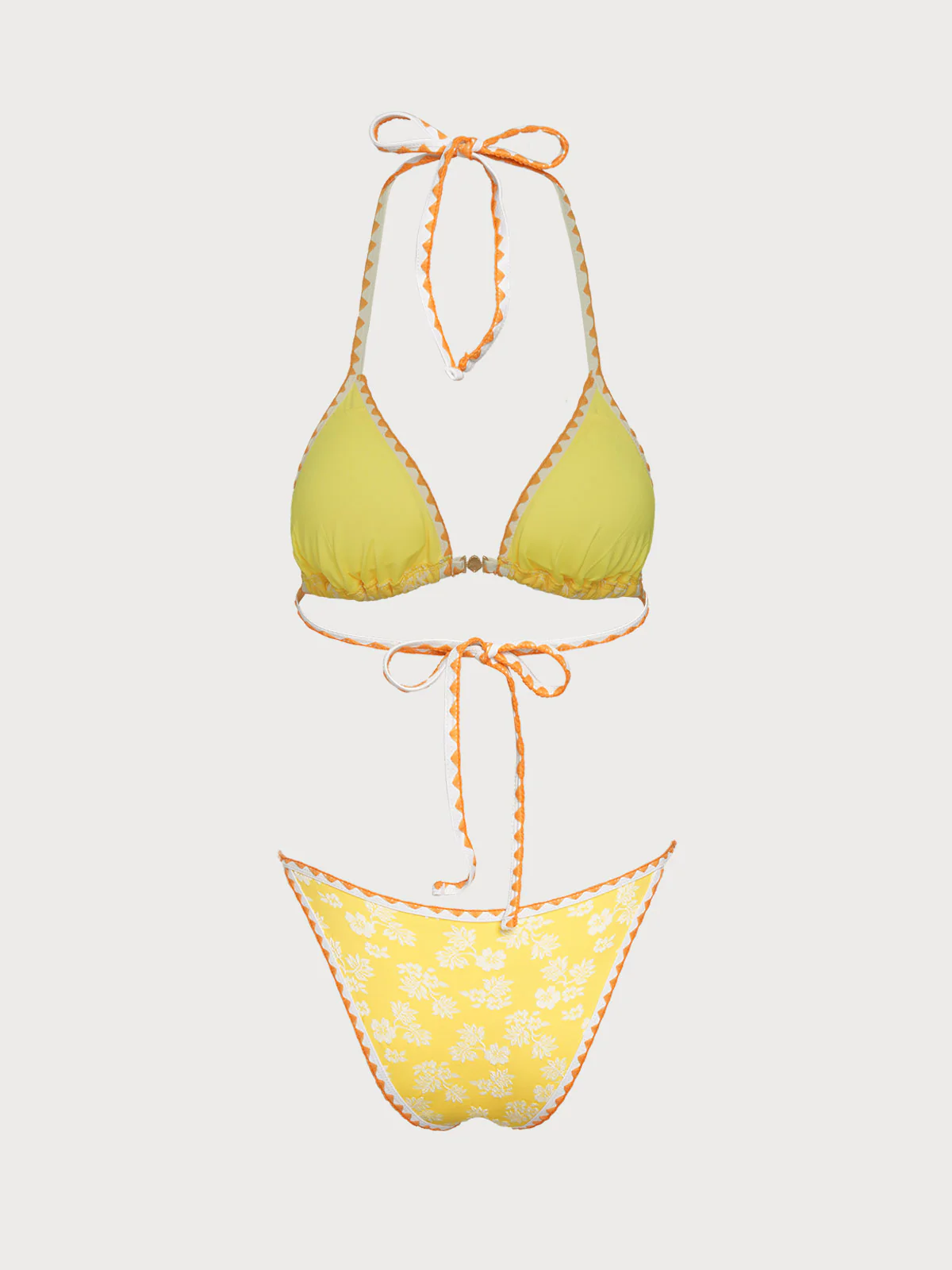 Yellow Contrast Flower Bud Shell Decorated Bikini Set - Image 7