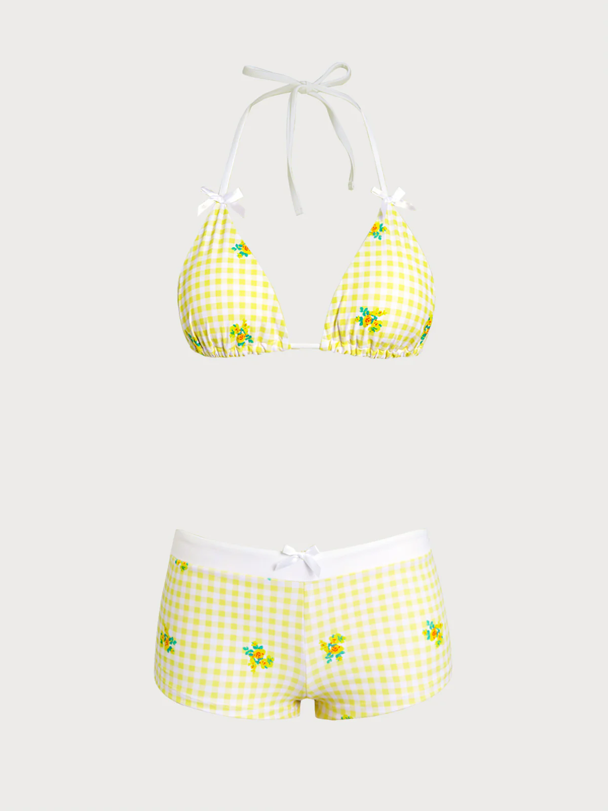 Yellow Floral Plaid Bikini Three-Piece Set - Image 10
