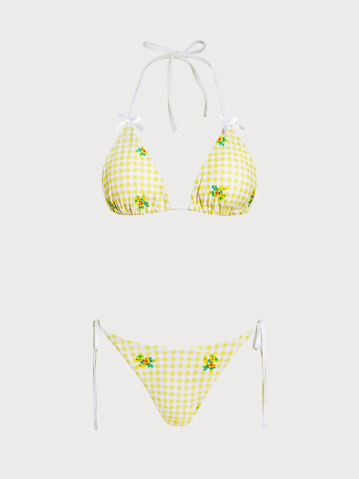 Yellow Floral Plaid Bikini Three-Piece Set - Image 12