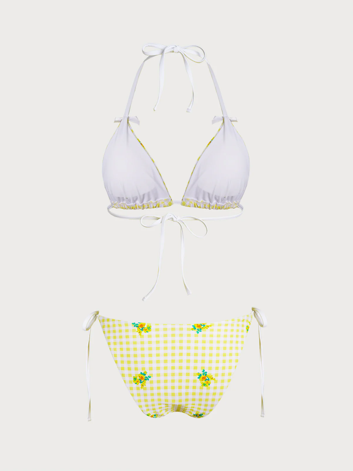 Yellow Floral Plaid Bikini Three-Piece Set - Image 13