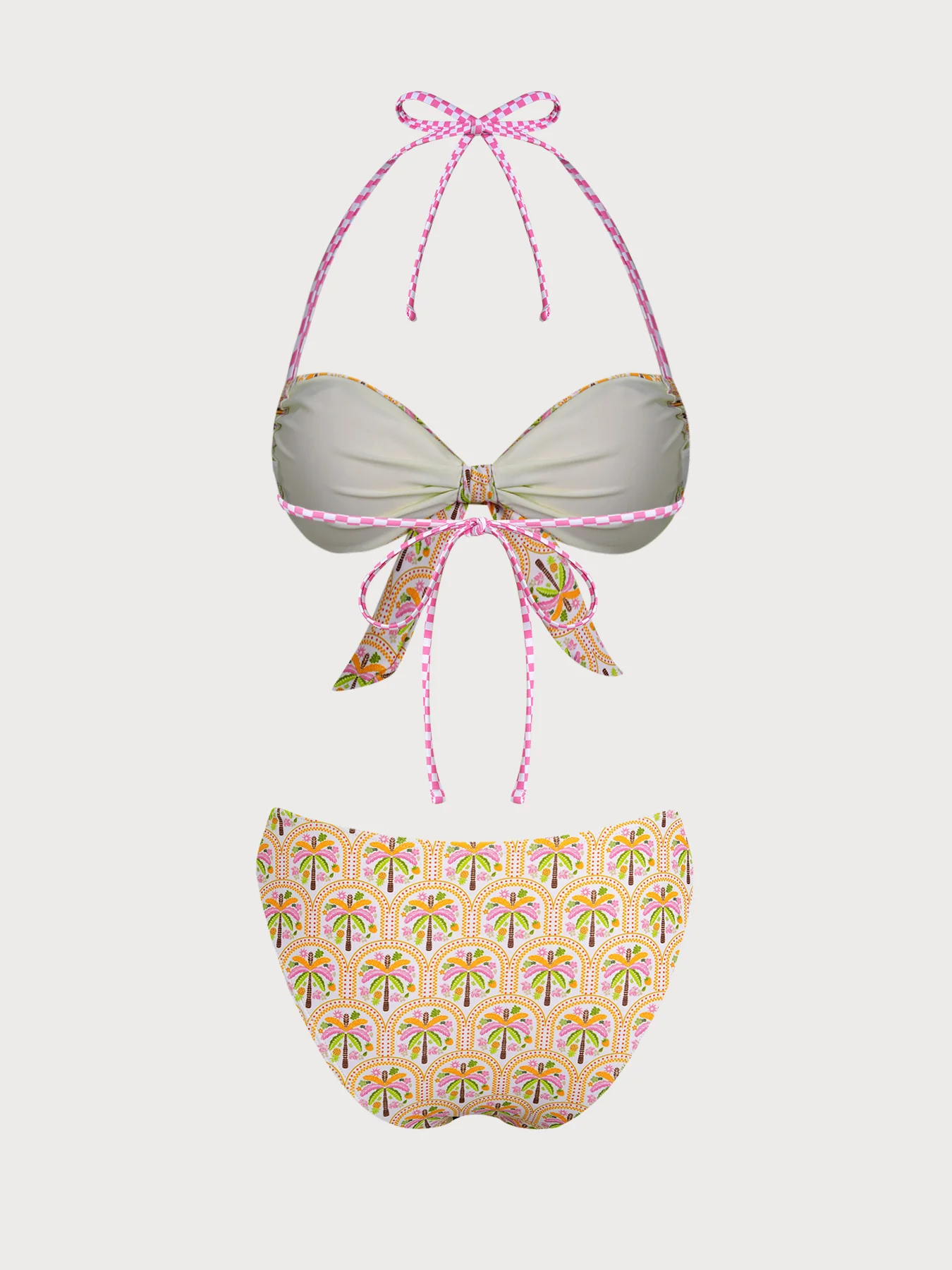 Yellow Floral Tree Print Contrast Twist Bikini Set - Image 8