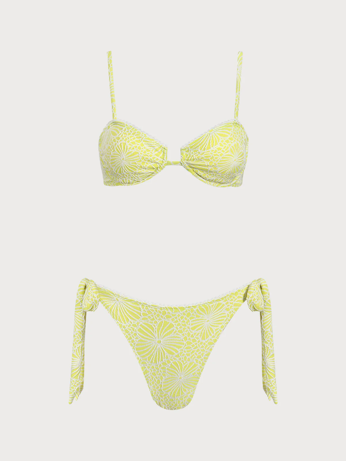 Yellow Floral Underwire Knot Bikini Set - Image 7