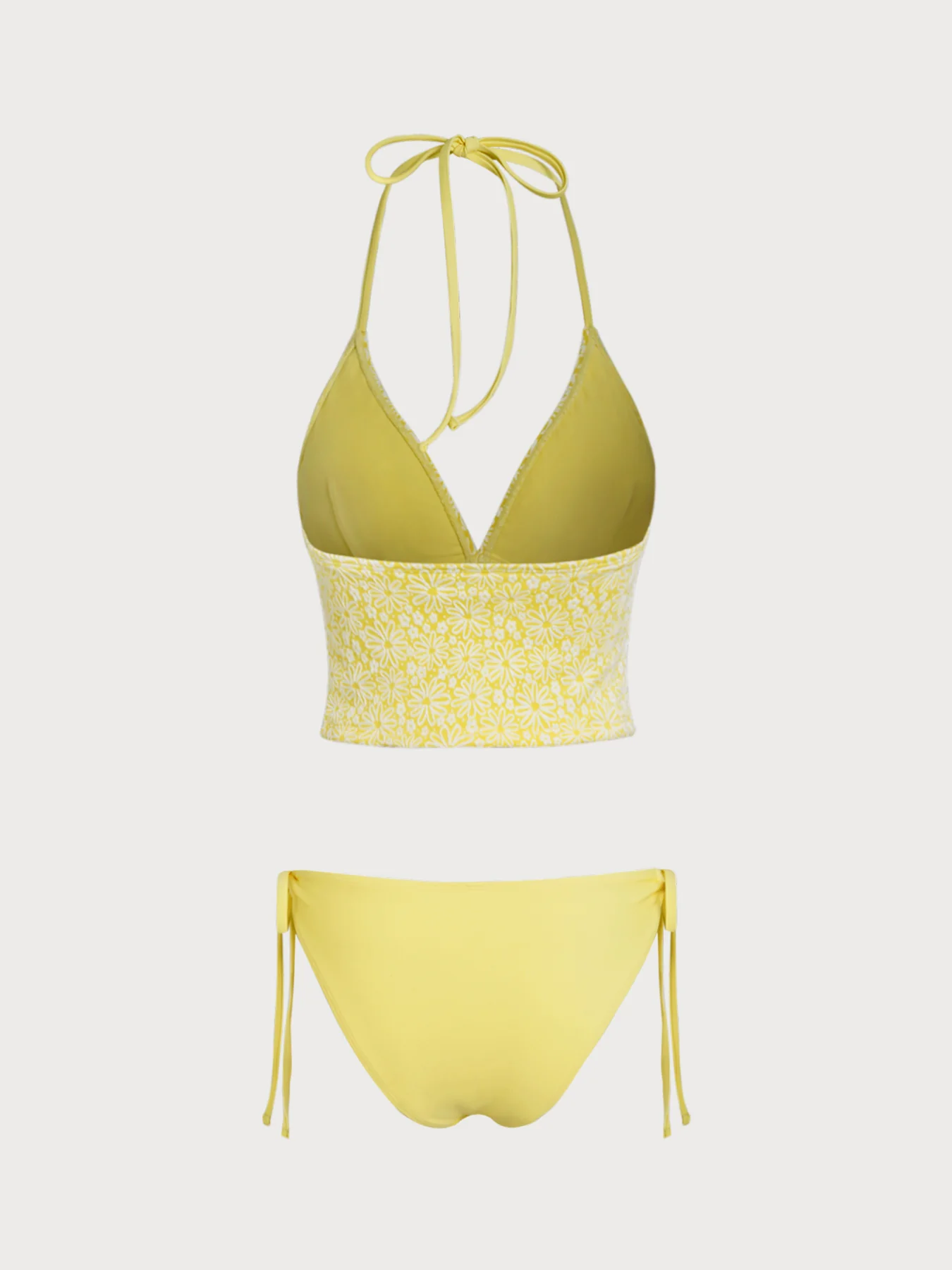 Yellow Halter Floral Plant Tankini Set - Image 7