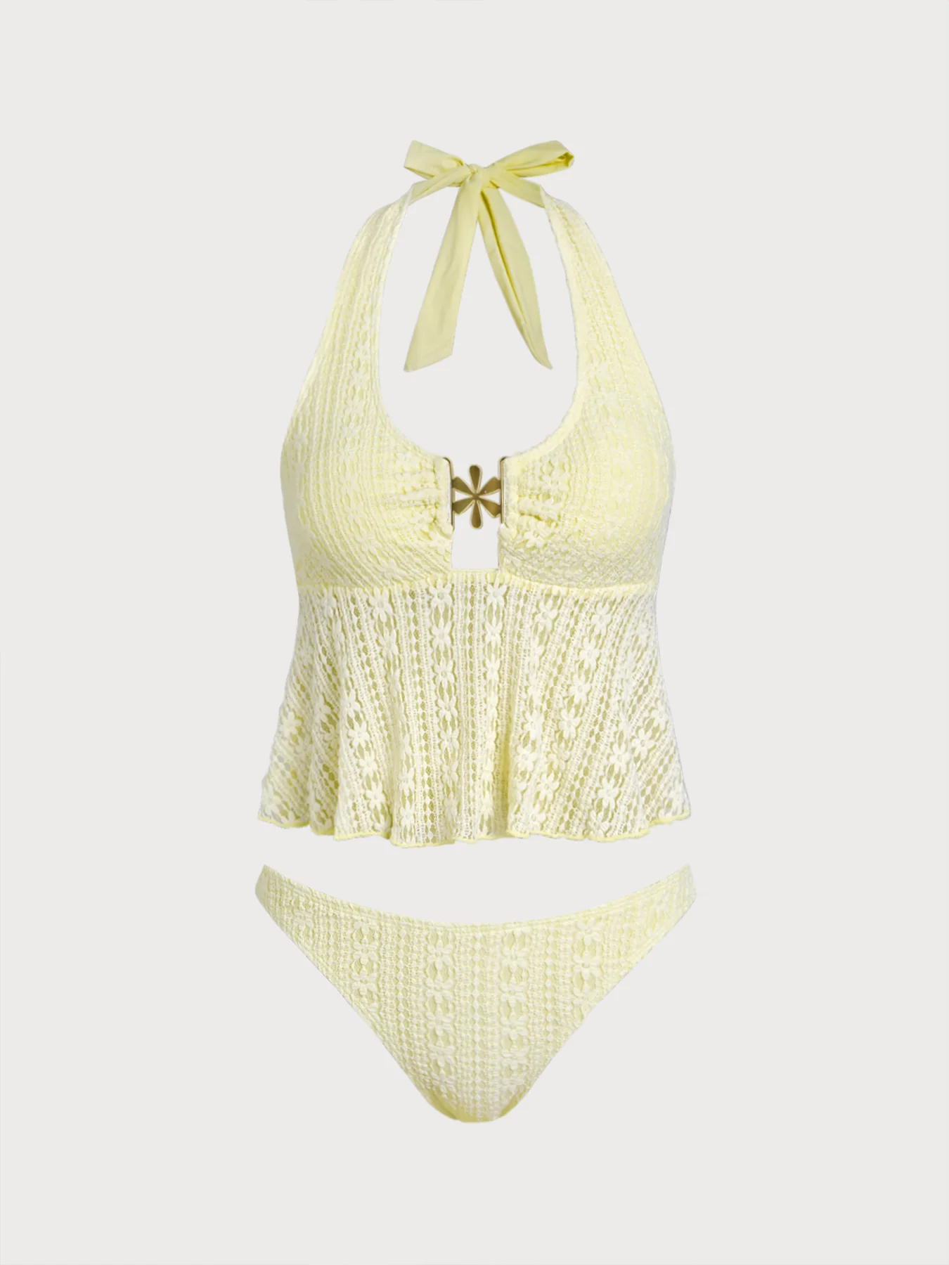Yellow Halter Textured Tankini Set - Image 4