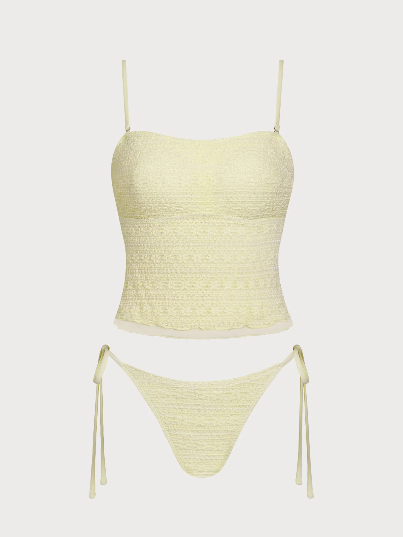 Yellow Lace Sheer Tankini Set - Image 7