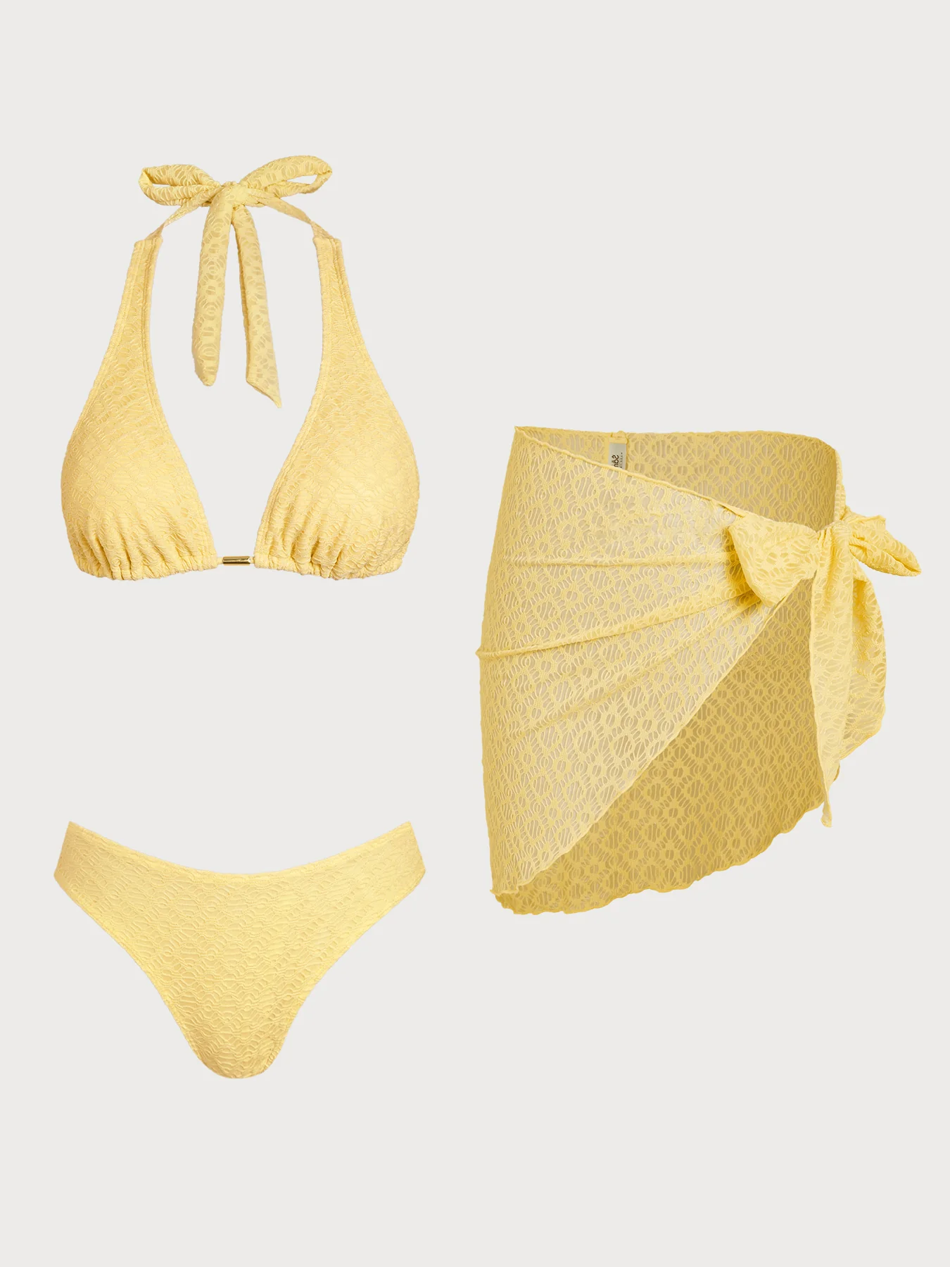 Yellow Metallic Bikini Three-Piece Set - Image 2