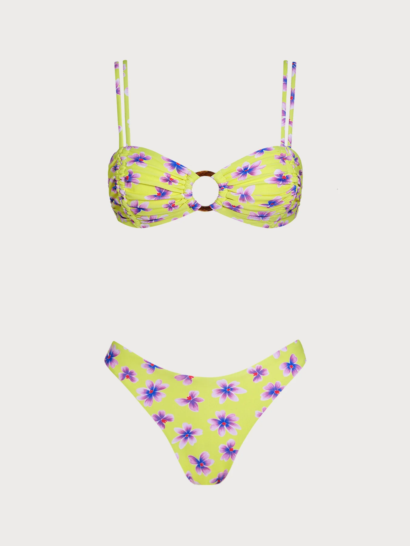 Yellow O-Ring Contrast Flower Bikini Set - Image 8
