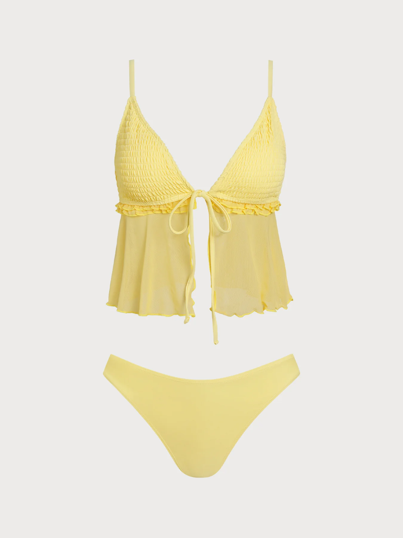 Yellow Ruffle Shirred Tankini Three-Piece Set - Image 10
