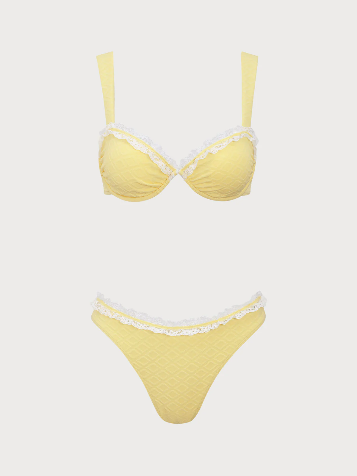 Yellow Underwire Contrast Lace Bikini Set - Image 6