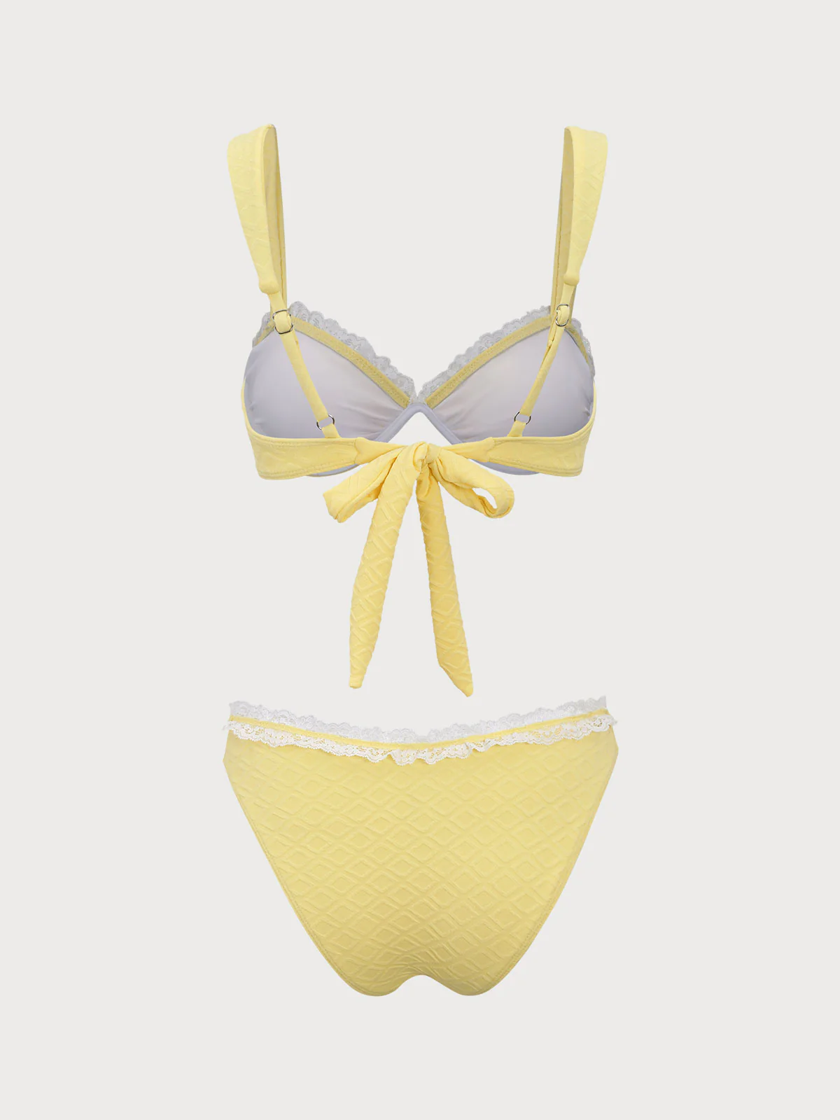 Yellow Underwire Contrast Lace Bikini Set - Image 7