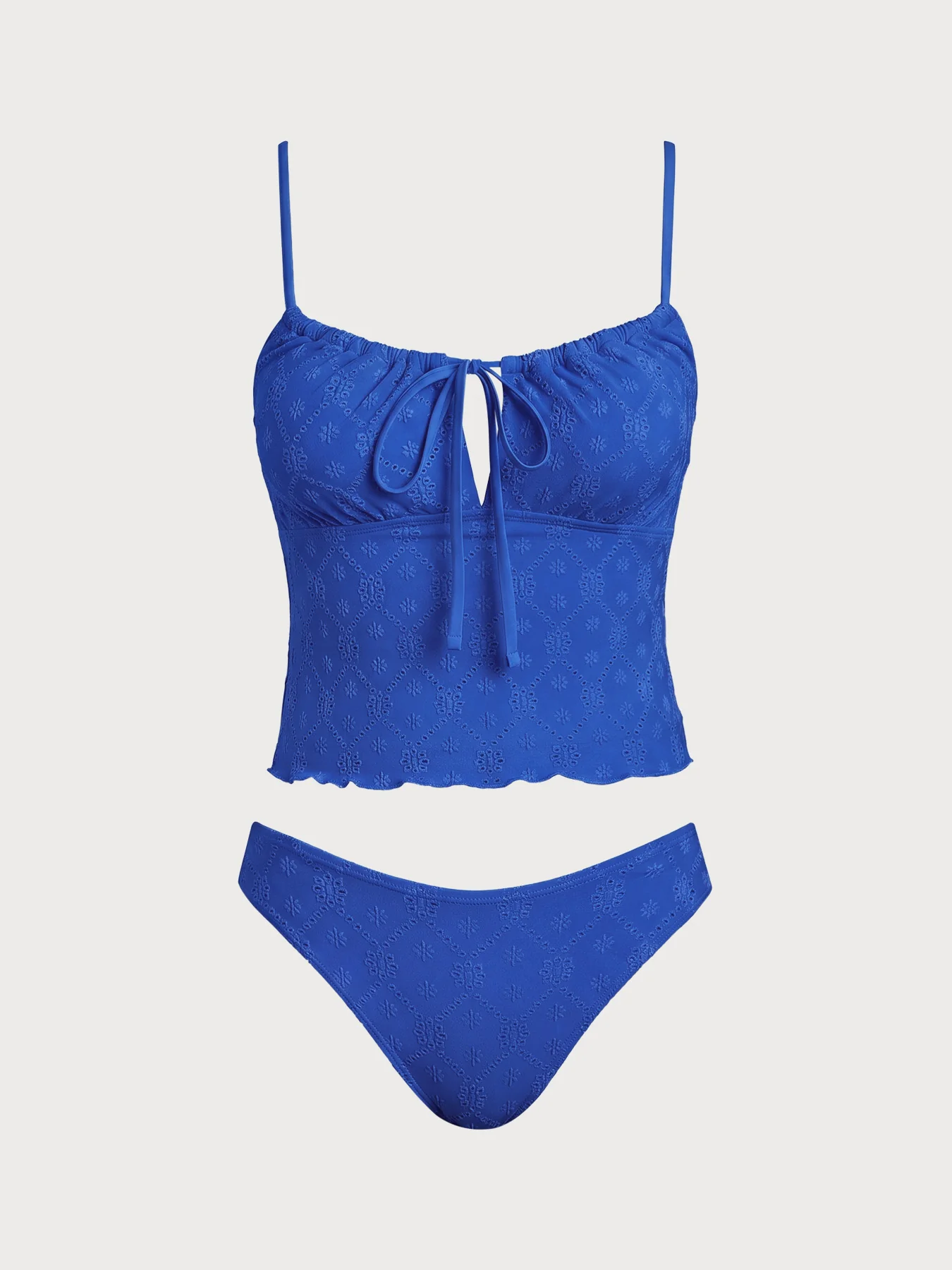 Yellow Wave Cut Tie Front Tankini Set - Image 15