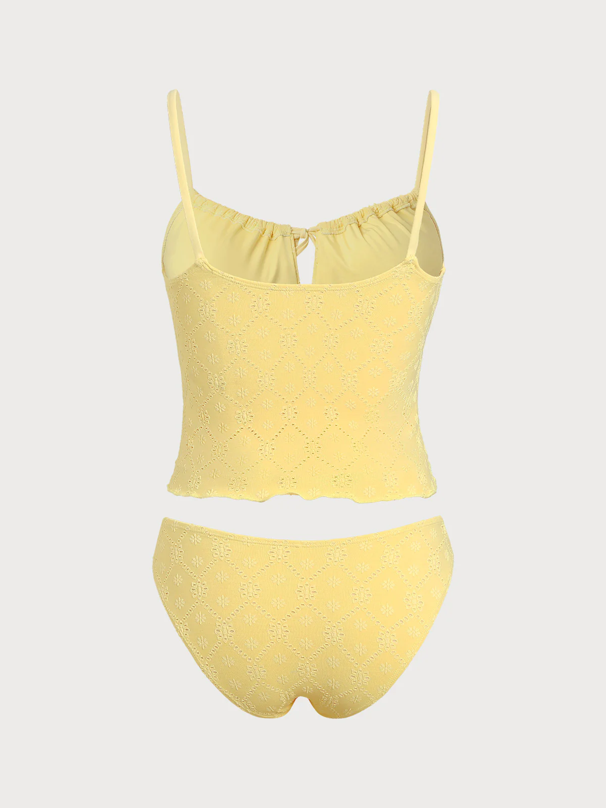 Yellow Wave Cut Tie Front Tankini Set - Image 8