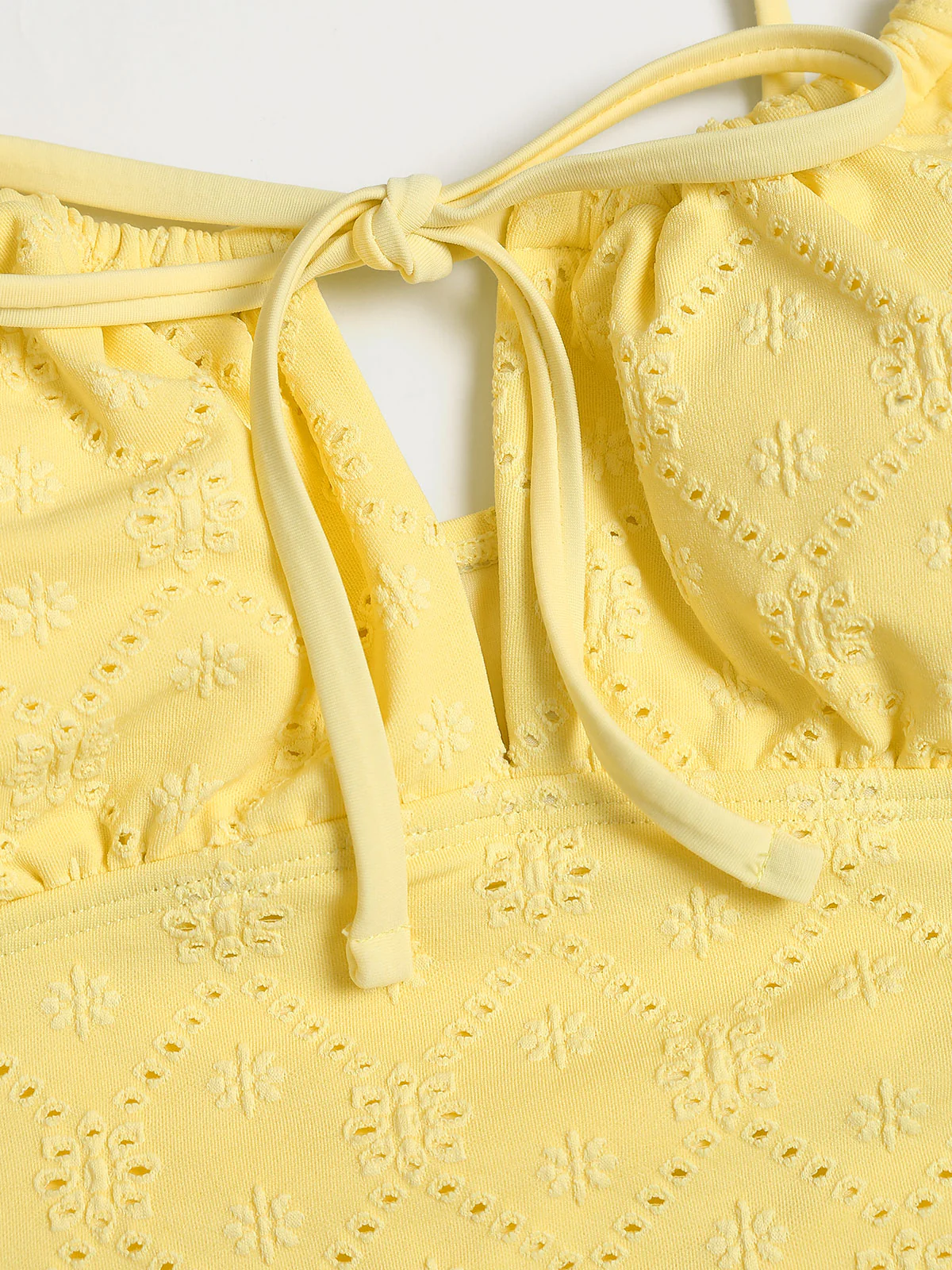 Yellow Wave Cut Tie Front Tankini Set - Image 9